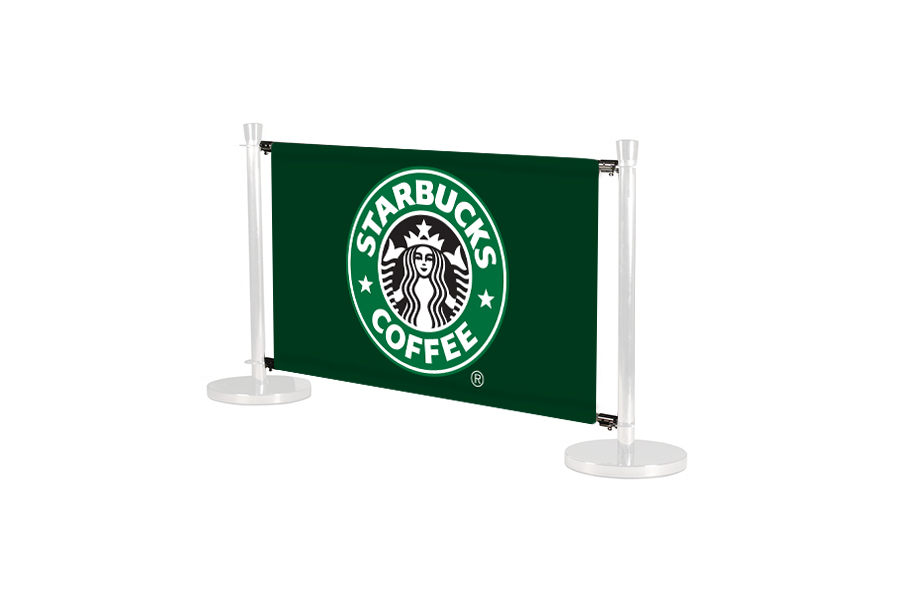 Deluxe café barrier printed banner with 2 cross rails. Choice of widths. Café banner printed with your branding. Ideal for outside cafés and restaurants.