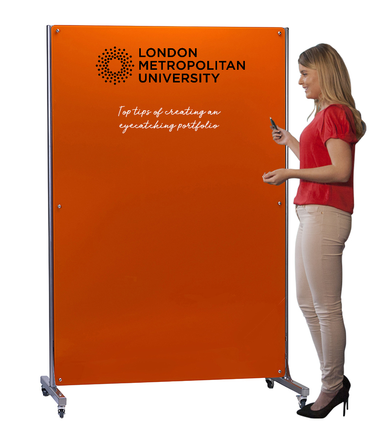 Mobile Magnetic Glass Whiteboard with Printed Logo
