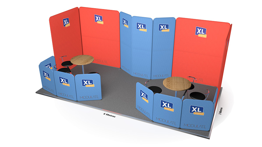 Modulate™ 6m x 3m Stretch Fabric Exhibition Stand With Seating Areas