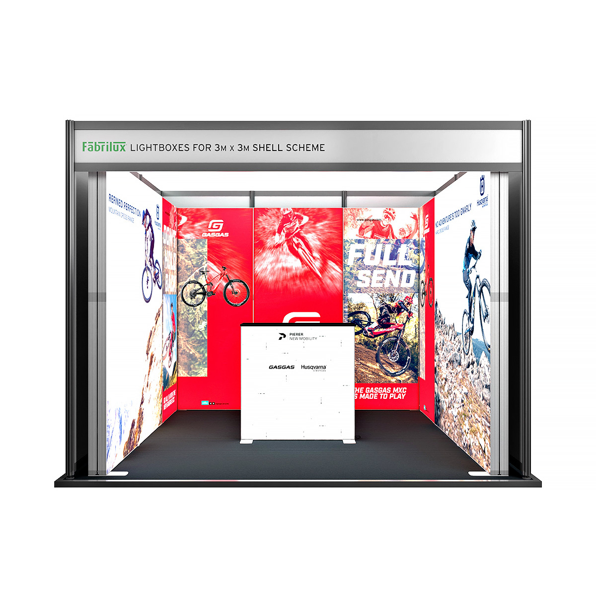 3m x 3m FABRILUX® LED Lightboxes U-Shaped Exhibition Stand Shell Scheme