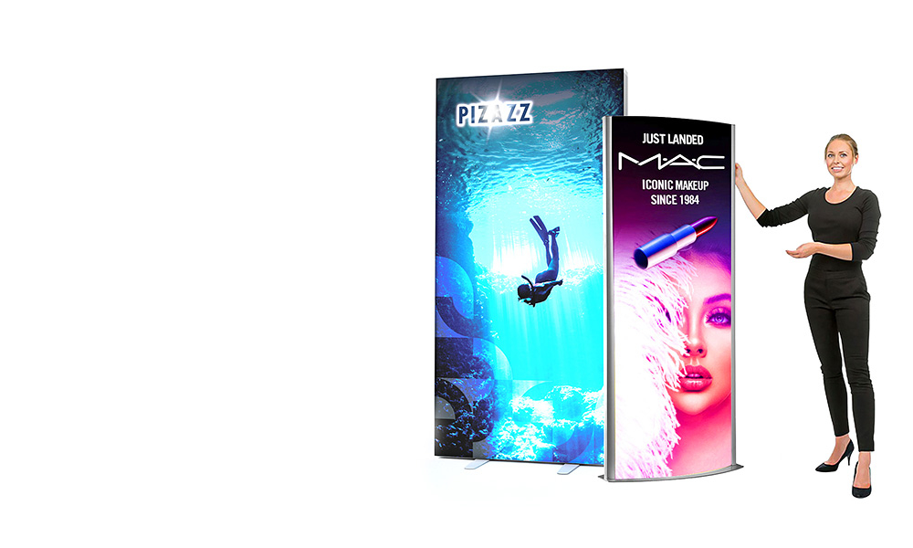 Light up your exhibition stand with one of our light boxes. All are available with white or multi coloured lighting.
