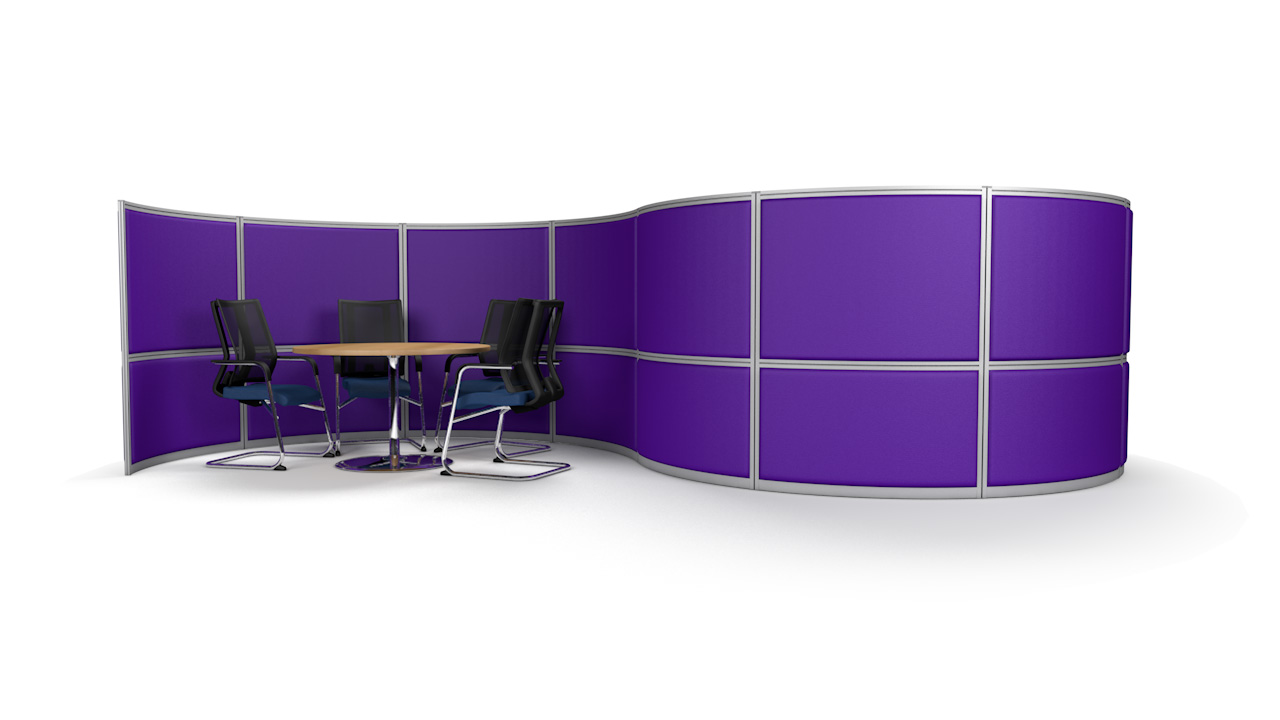 S-Shaped Acoustic Office Screen Wall 6m With Two Meeting Booths