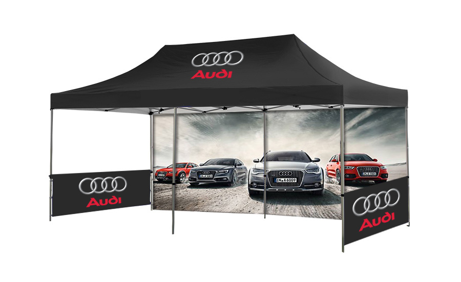 3x6m Large Gazebo with Printed Canopy, Full Back Wall and Half Side Walls (Single Sided Print)