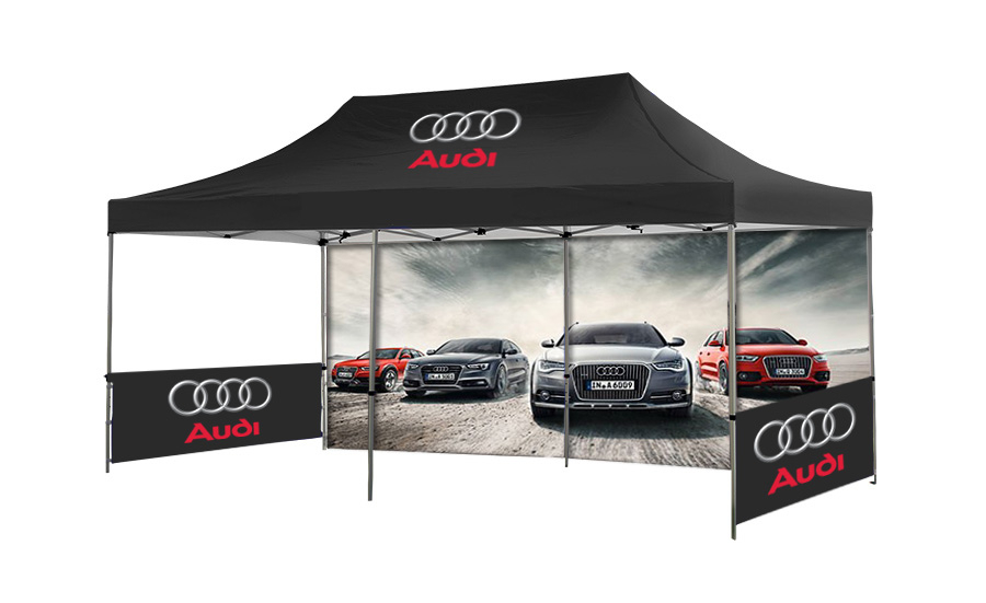 Large Printed Gazebo with Printed Back Wall and 2 Half Side Walls