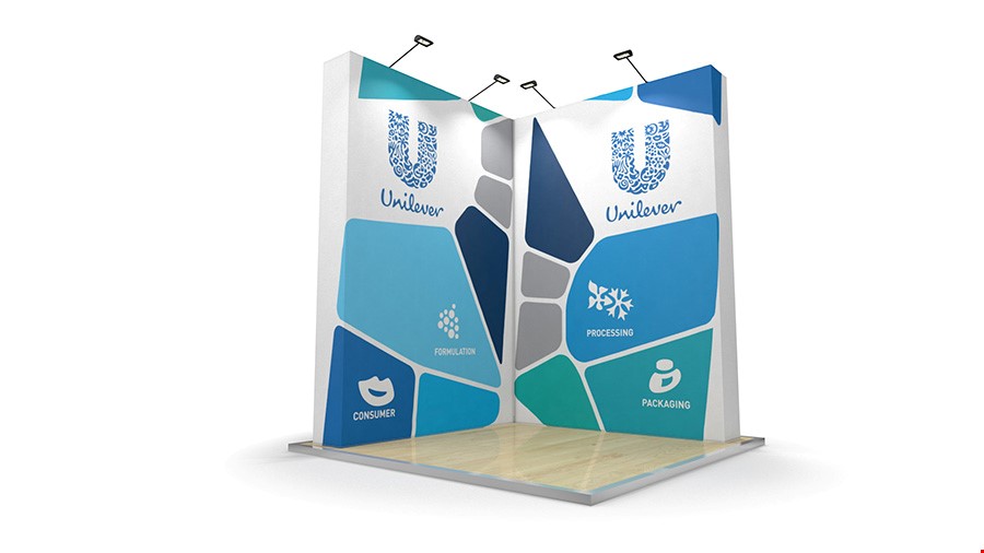 2m x 2m Fabric L-Shaped Pop Up Stand With LED Lights & Wheeled Carry Bags Included