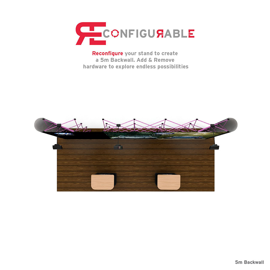 Reconfigure to Create an Extra Wide 5m Back Wall Linked Pop Up Stand Using The Same Hardware