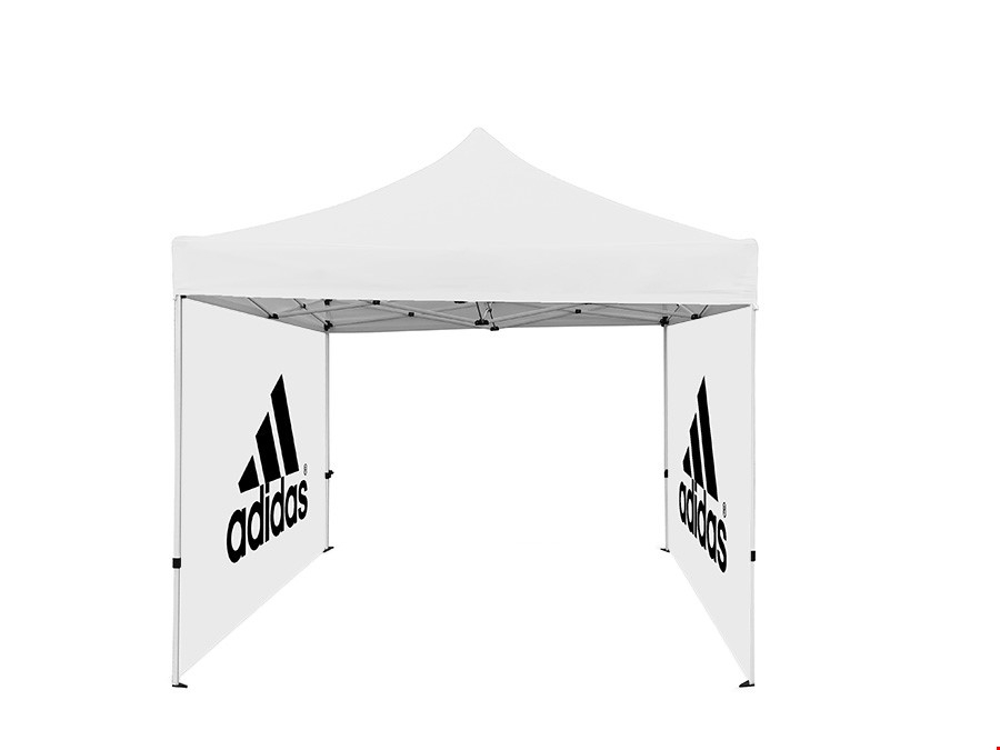 3m x 3m Pop Up Event Tent With Plain White Canopy & Two Printed Side Walls