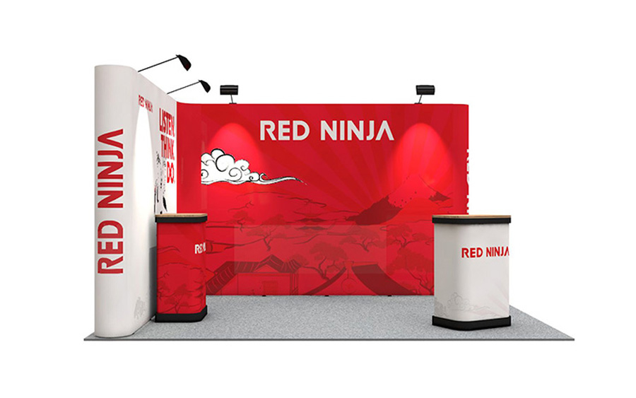 L-Shaped Pop Up Stand - Designed to Maximise a 3m x 4m Exhibition Space