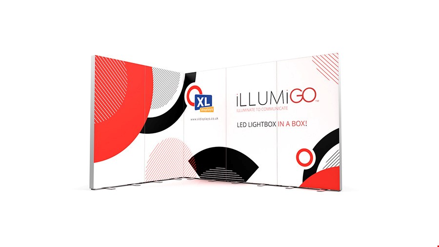  iLLUMiGO™ Corner Tension Fabric Lightbox Designed to Fit a 3.5m x 2.5m Exhibition Stand Space