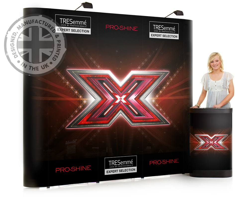 3x3 Pop Up Stand Double Sided Straight Exhibition Backdrop. X Factor.
