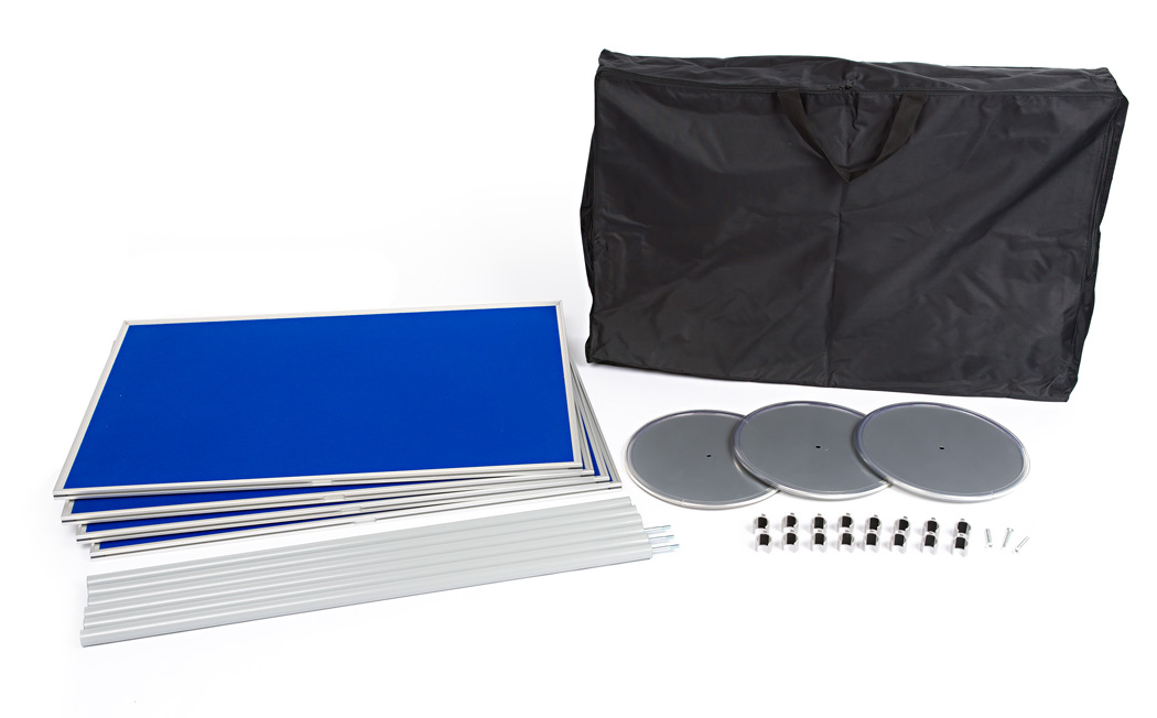 This Flexible Display Board Kit Includes Panels, Poles, Round Bases, Clips and Carry Bag