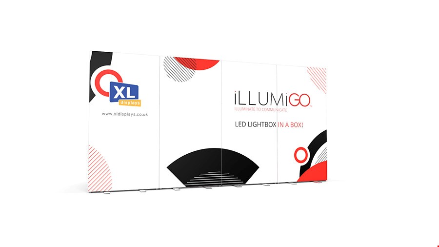 4m iLLUMiGO™ LED Lightbox Display With 4 Single LED Banners Placed Next To Each Other To Create A Illuminated Exhibition Backdrop