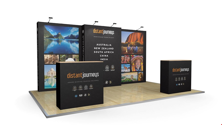 5m Backwall Display Conference Display Stand - Choose To Add Two Optional Hop Up Fabric Counters
