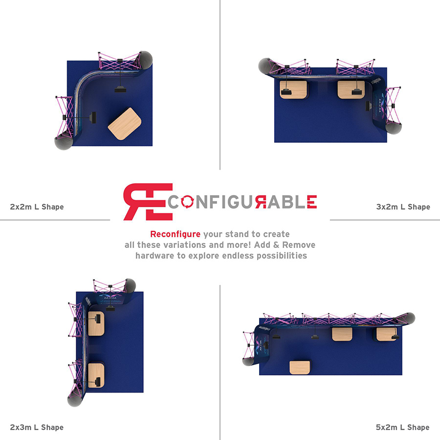 Create Multiple Different Linked Pop Up Exhibition Stands Using The Same Hardware - Simply Reconfigure For a Different Look