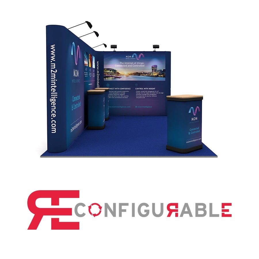 Linked Pop Up Exhibition Stand Can Be Reconfigured to Create Multiple Size Stands With a Different Look Each Time