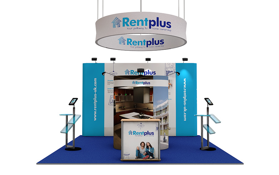 5m x 5m Pop Up Stand With Centre Island and Back Wall