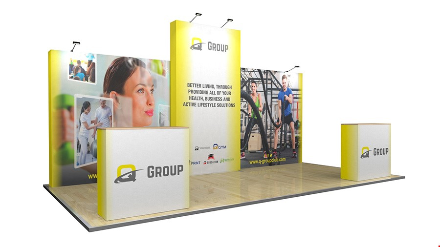 6m Fabric Pop Up Exhibition Backdrop With Promotional Counters