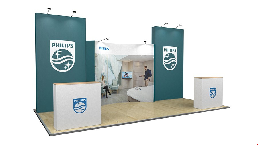 6m Fabric Conference Display Stand With Promotional Counters