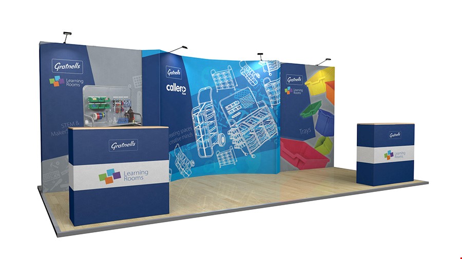 6m Stretch Fabric Exhibition Back Wall With Optional Pop Up Counters