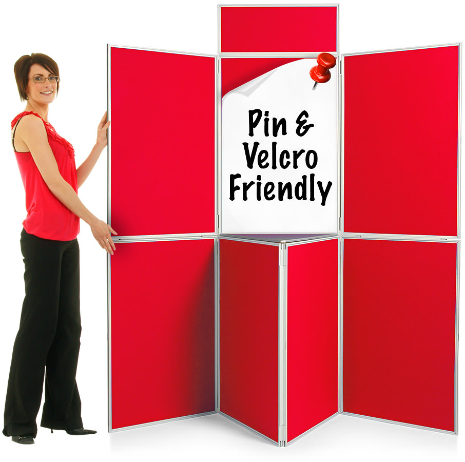 Use pins or velcro with the pinnable portable display boards