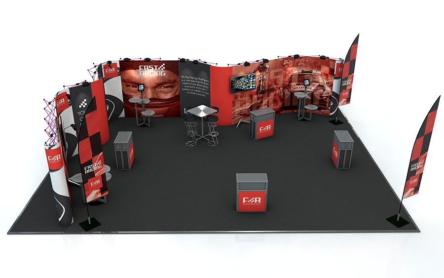 8m x 10m Linked Pop Exhibition Stand With Printed Flags