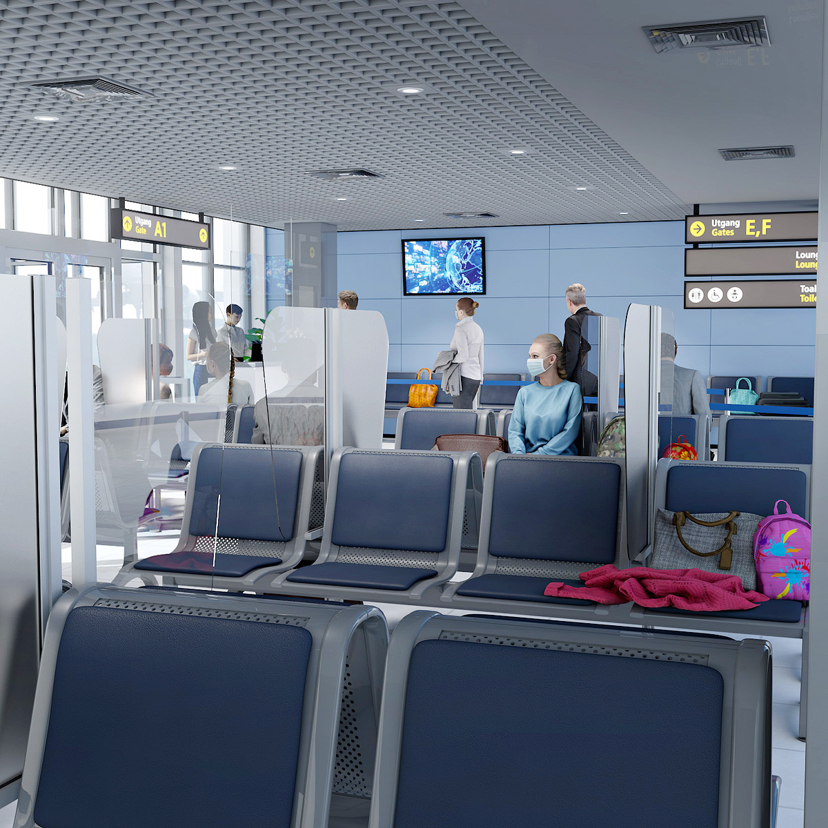 ACHOO® Perspex Waiting Room Screen Can Also Be Used in Airport Terminals to Ensure Passengers Are Seated Separately 