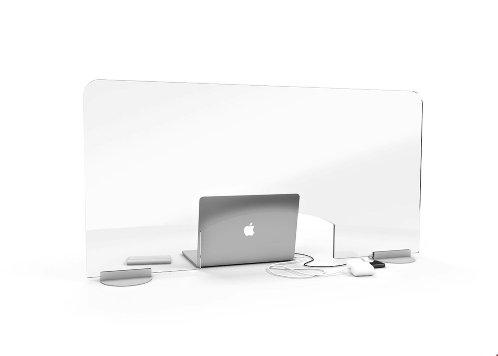 ACHOO® Clear Desk Protective Screen With Cable Management Cut Out And Silver Round Feet