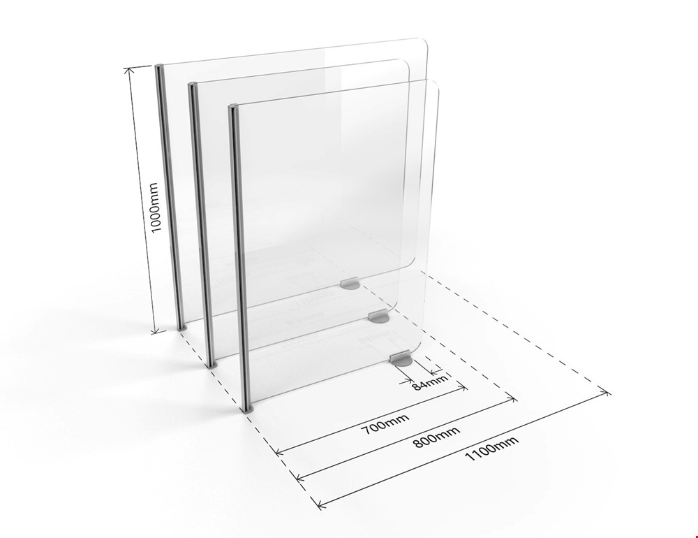 ACHOO® Crystal Clear Desk Screen SINGLE Section END BAY 1000mm High