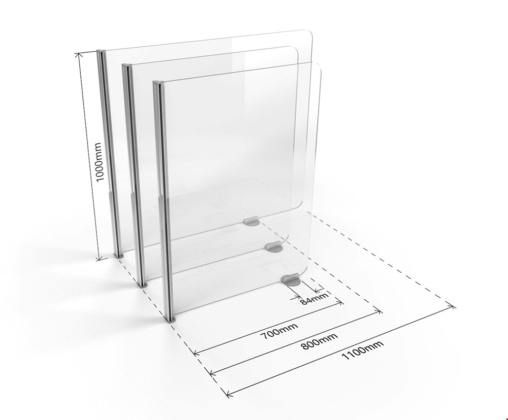 ACHOO® Crystal Clear Desk Screens SINGLE Section MID BAY 1000mm High
