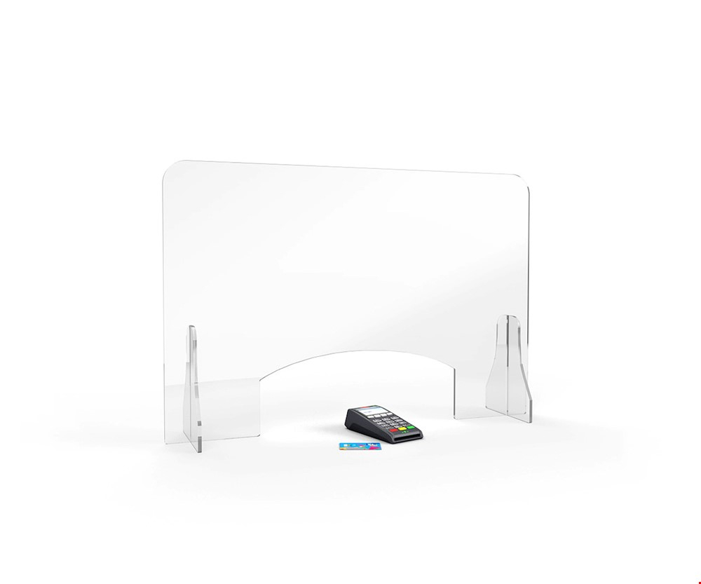 ACHOO® Crystal Clear Free Standing Perspex Screen With Cut Out Hatch For Contactless Card Machine Payments