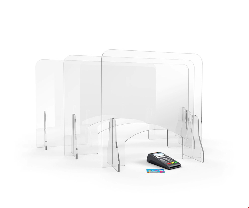 ACHOO® Crystal Clear Free Standing Perspex Screens With Cut Out Pass Through Hatch In A Range Of Sizes
