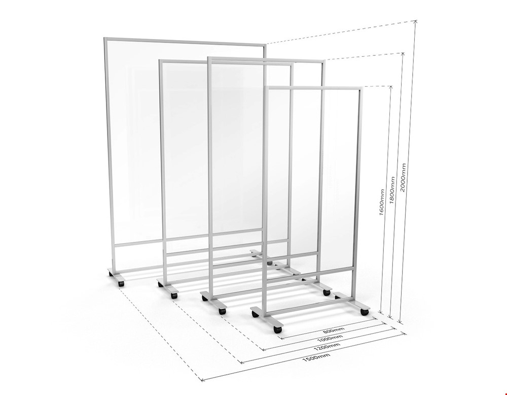 Dimensions Of ACHOO® Freestanding Mobile Perspex Screens On Wheels