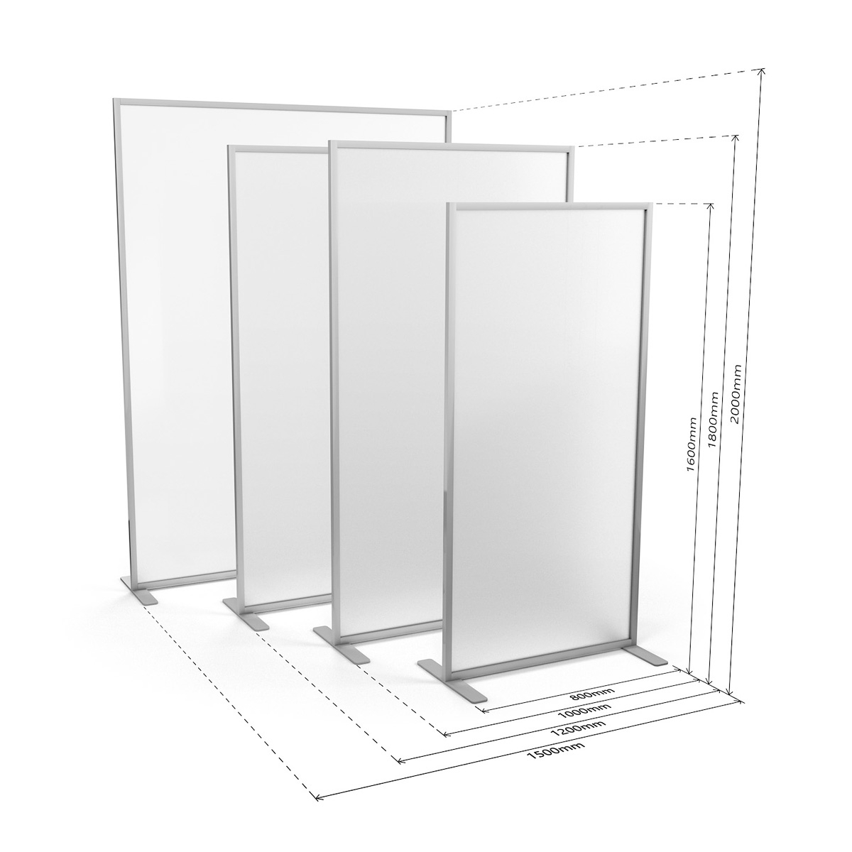 Dimensions of ACHOO® Frosted Perspex® Glass Freestanding Protective Screen With Stabilising Feet