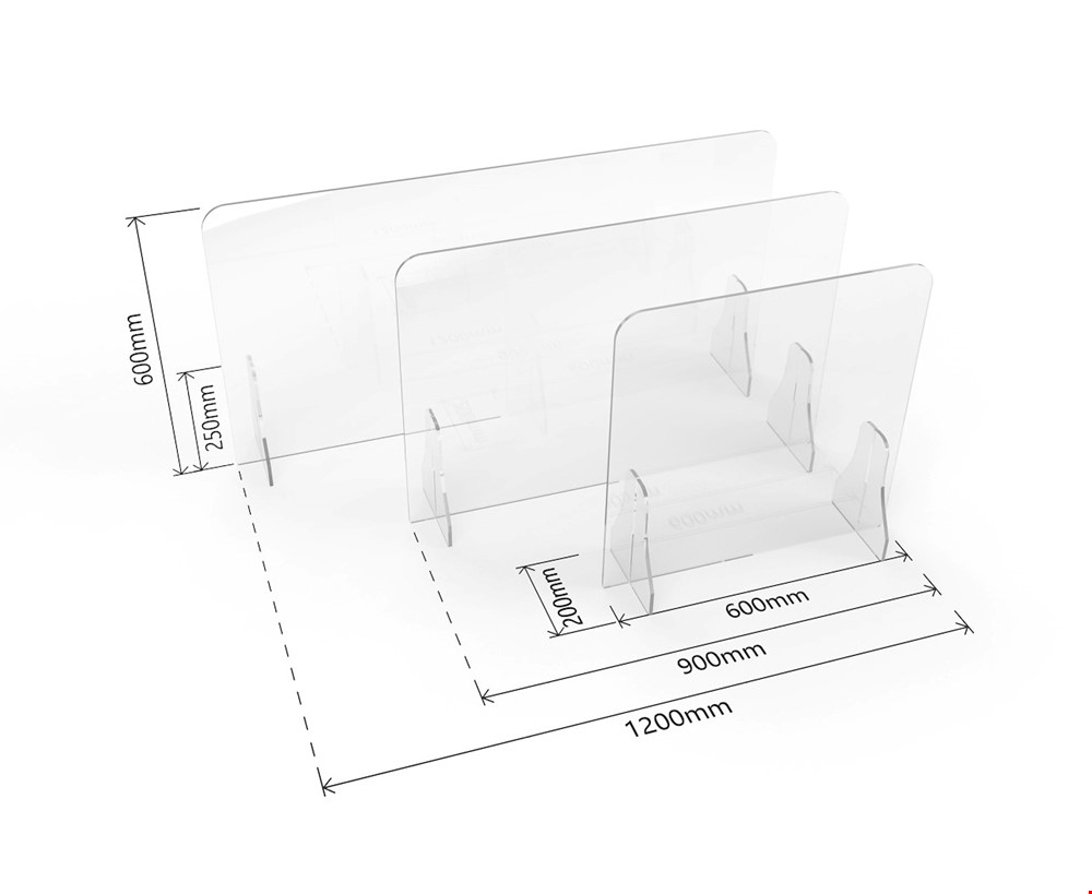 ACHOO® Free Standing Perspex Screens 600mm High Dimensions
