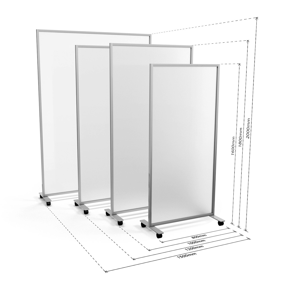 Dimensions of ACHOO® Frosted Perspex® Office Divider on Wheels