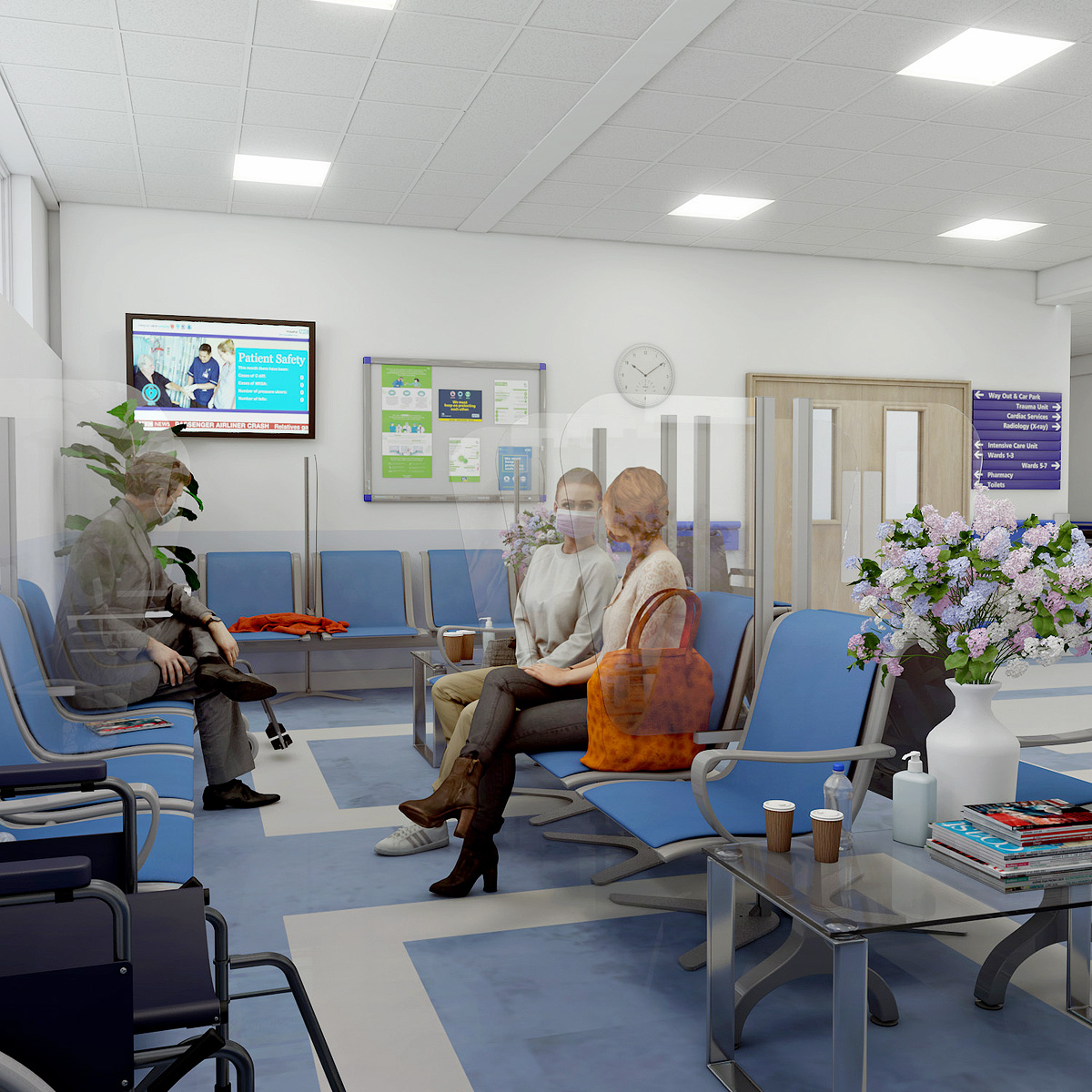 ACHOO® Waiting Room Screen Can Be Placed Between Seated Patients For Protection