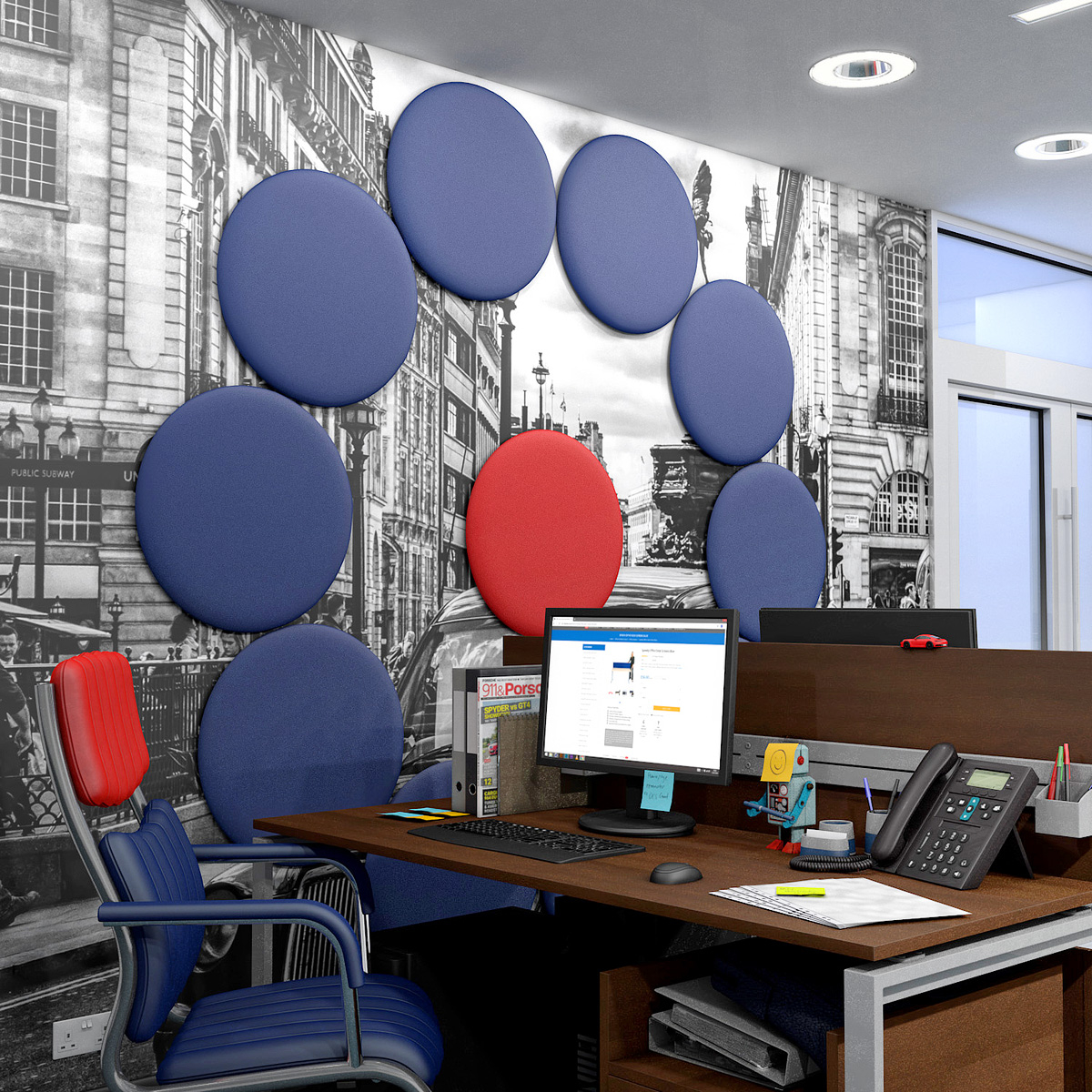 CARRERA™ Circular Acoustic Wall Panels Can Be Used To Make Fun & Interesting Designs Bringing Office Walls to Life