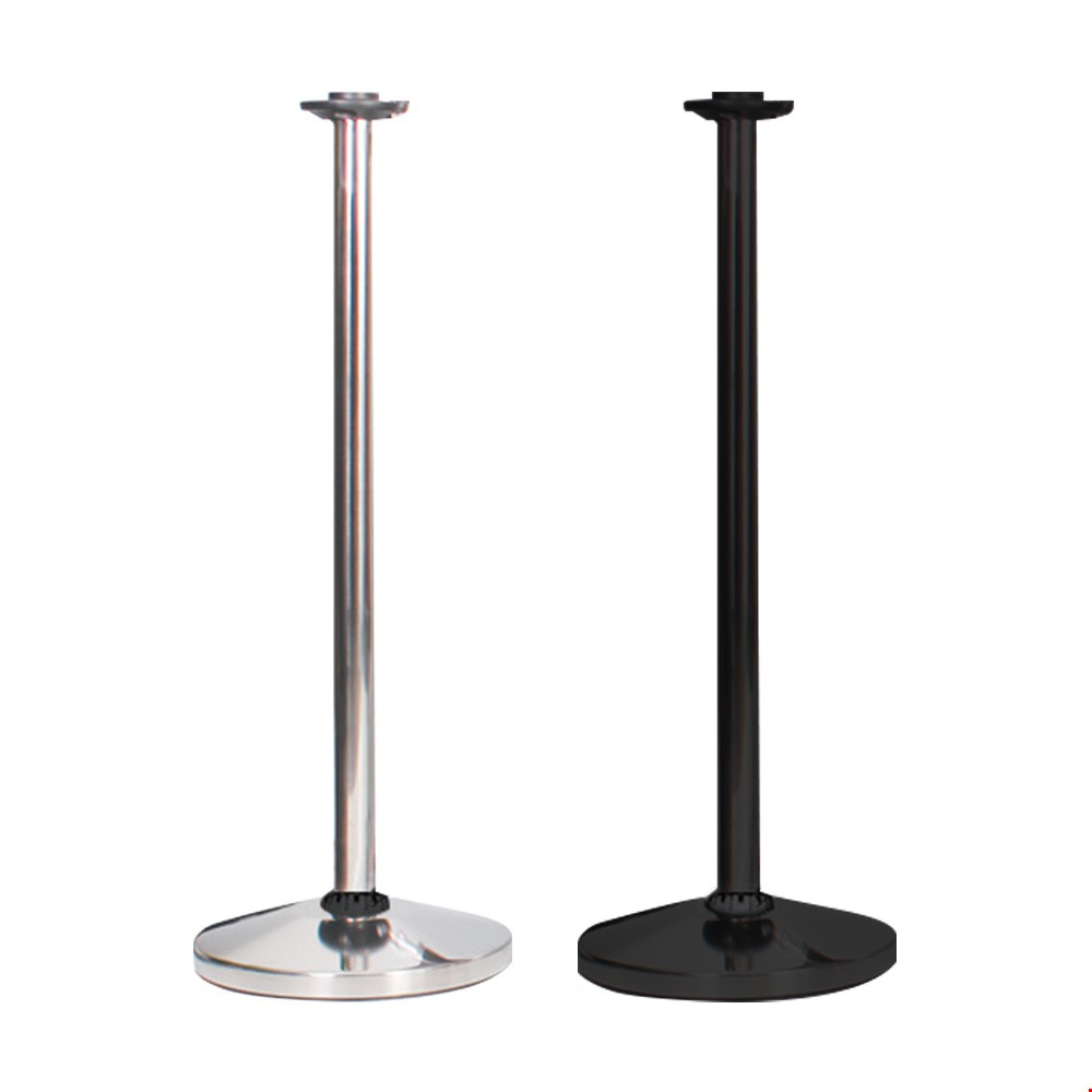 Adfresco® Café Barrier Post in Polished Stainless Steel And Satin Black With Bottom Bungee Adaptors