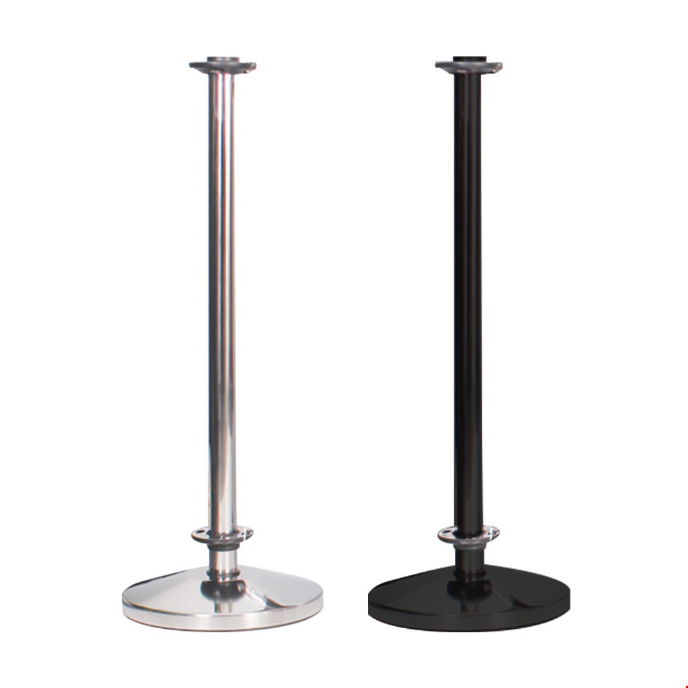 Adfresco® Café Barrier Stanchion in Polished Stainless Steel And Satin Black With Bottom Cross Rail Connector