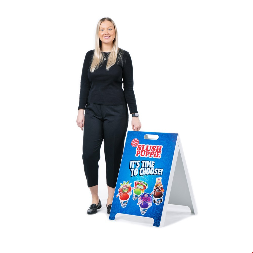 Advertising A-Board Sign Sandwich Board With Model