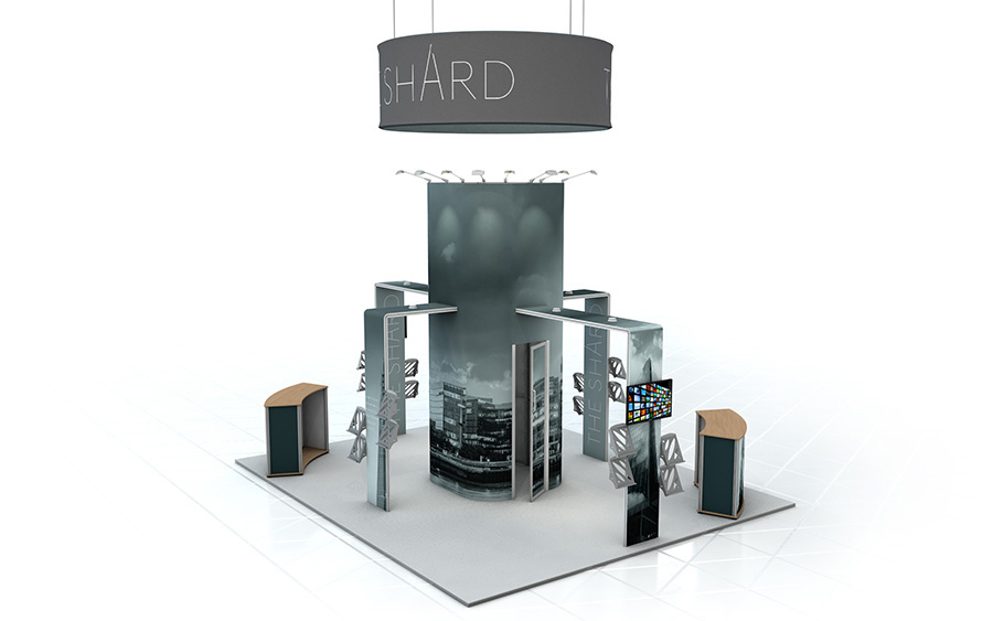 Bespoke Linear Vector Exhibition Stand With Fabric Arches
