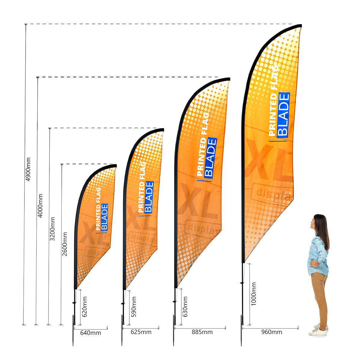 Dimensions of Promotional Blade Feather Flag Range
