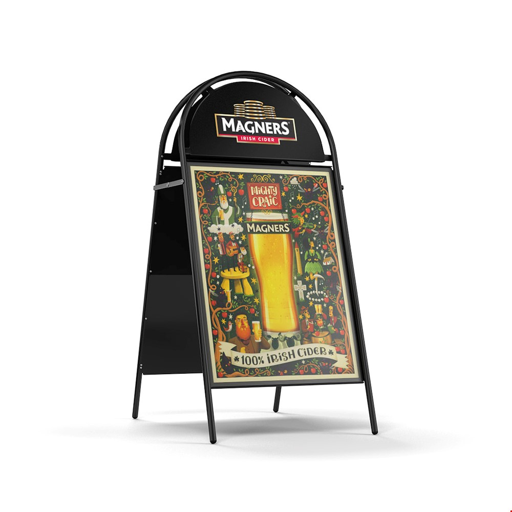 Booster A-Frame Pavement Sign Board With Black Metal Frame in A1 Poster Size 