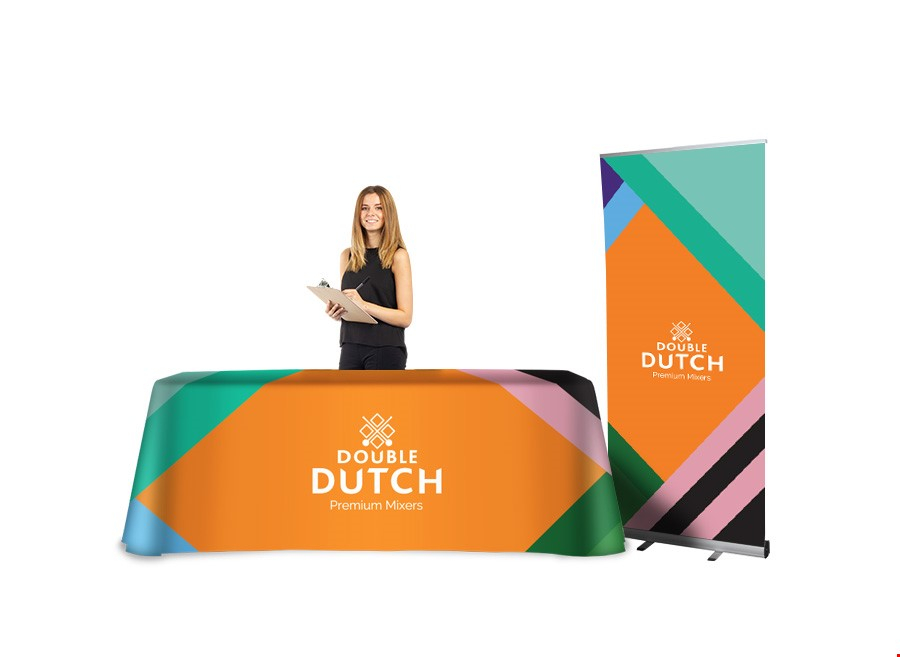 Custom Printed Tablecloth With Grasshopper Pull Up Banner Stand