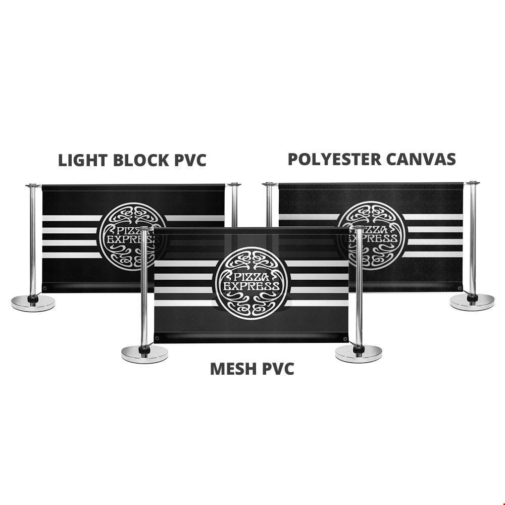 Budget Adfresco® Cafe Barrier System Has Three Media Options - PVC Banner, Mesh Banner and Canvas Banner