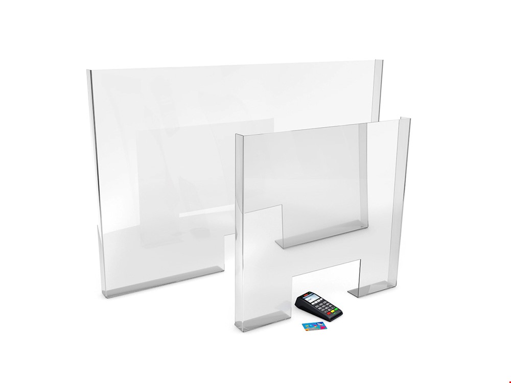 CLARITY MODULAR SNEEZE SCREEN GUARD WITH CUT OUT - Universal Social Distancing Screen Can Be Mounted to Any Desktop Using Sticky Tape Or Screws