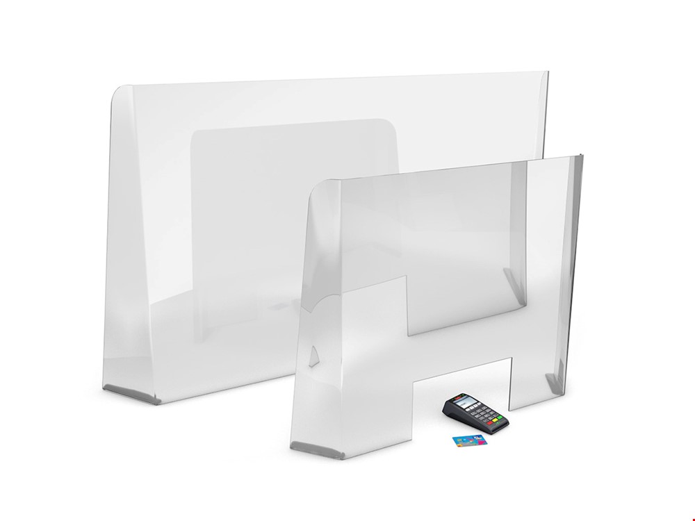 CLARITY PLUS PERSPEX SNEEZE SCREEN WITH CUT OUT - Ideal For Countertop Transactions In Shops, Doctors & Pharmacists