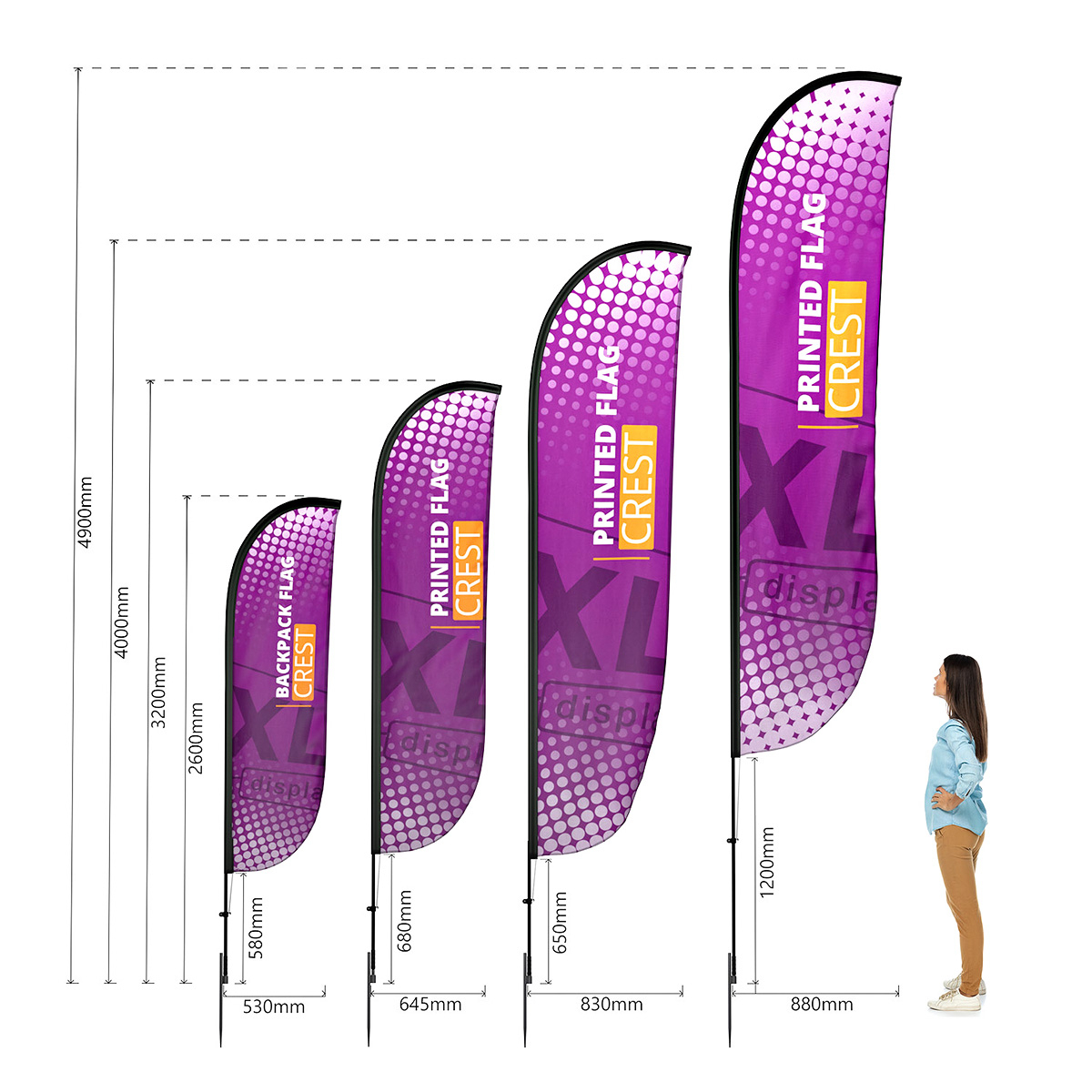 Printed Outdoor Crest Flag Banners Dimensions - Four Heights Available