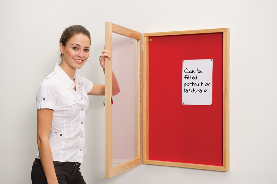 Single Door Wooden Frame Lockable Notice Board