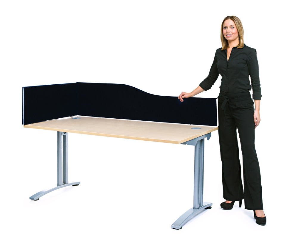 Wave Shape Acoustic Screen in Black (Long Side) With Straight Desk Screen (Short Side - Not Included)